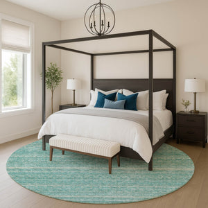 HomeRoots 8' X 10' Coastal-Inspired Teal & Beige Striped Area Rug – Machine Washable & UV Protected Luxury Decor 718041