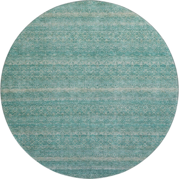 HomeRoots 8' X 10' Coastal-Inspired Teal & Beige Striped Area Rug – Machine Washable & UV Protected Luxury Decor 718041