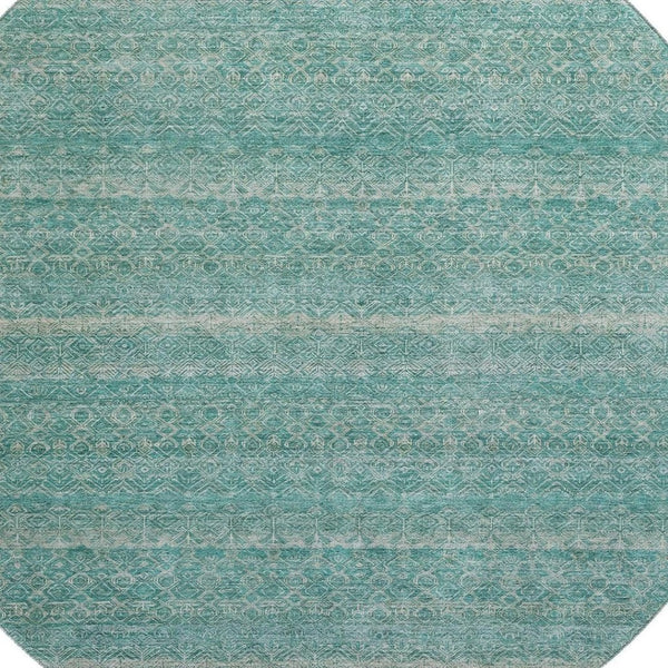 HomeRoots 8' X 10' Coastal-Inspired Teal & Beige Striped Area Rug – Machine Washable & UV Protected Luxury Decor 718041