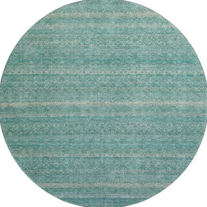 HomeRoots 8' X 10' Coastal-Inspired Teal & Beige Striped Area Rug – Machine Washable & UV Protected Luxury Decor 718041