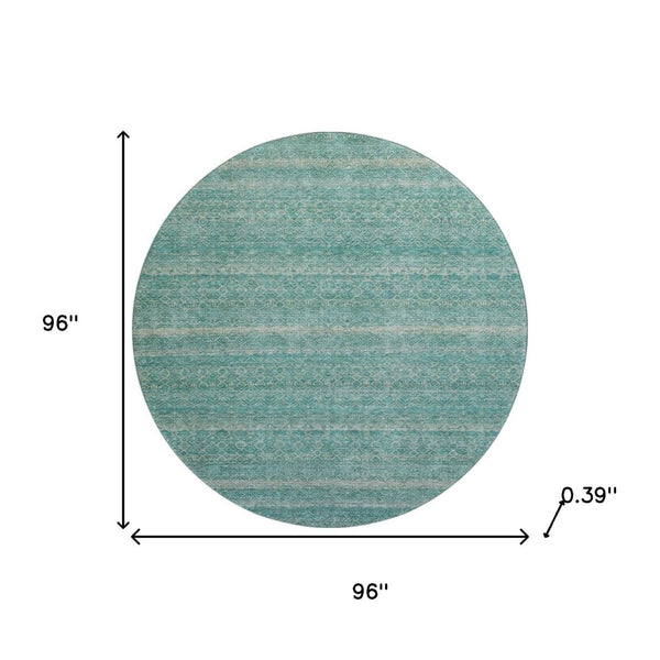 HomeRoots 8' X 10' Coastal-Inspired Teal & Beige Striped Area Rug – Machine Washable & UV Protected Luxury Decor 718041