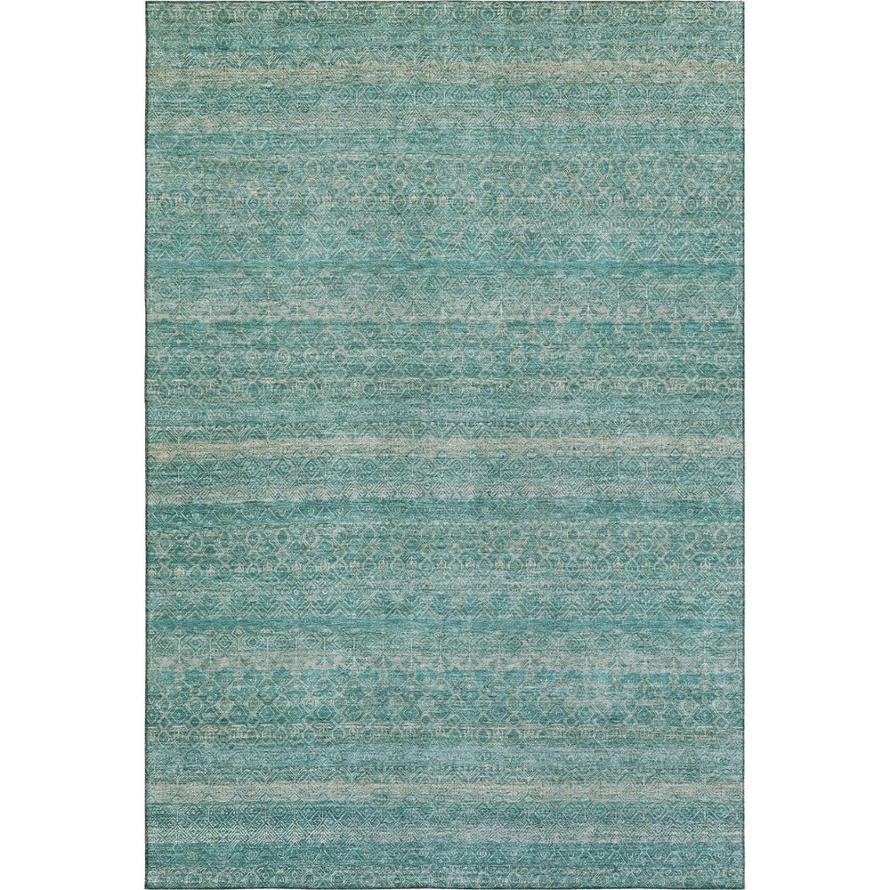 HomeRoots 9' X 12' Teal and Beige Striped Washable Area Rug - Durable, UV-Protected, Perfect for Busy Homes! 718042