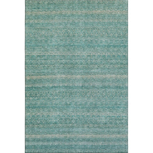 HomeRoots 9' X 12' Teal and Beige Striped Washable Area Rug - Durable, UV-Protected, Perfect for Busy Homes! 718042