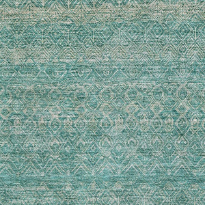 HomeRoots 9' X 12' Teal and Beige Striped Washable Area Rug - Durable, UV-Protected, Perfect for Busy Homes! 718042