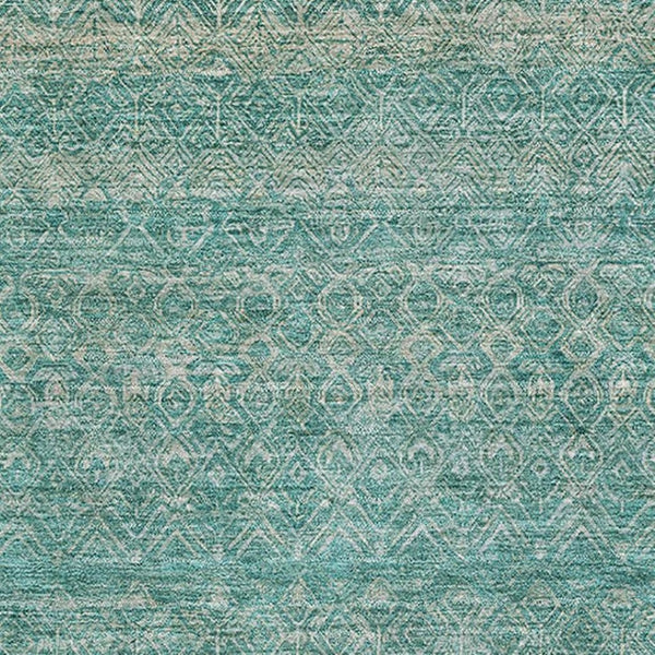 HomeRoots 9' X 12' Teal and Beige Striped Washable Area Rug - Durable, UV-Protected, Perfect for Busy Homes! 718042