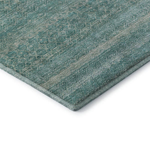 HomeRoots 9' X 12' Teal and Beige Striped Washable Area Rug - Durable, UV-Protected, Perfect for Busy Homes! 718042