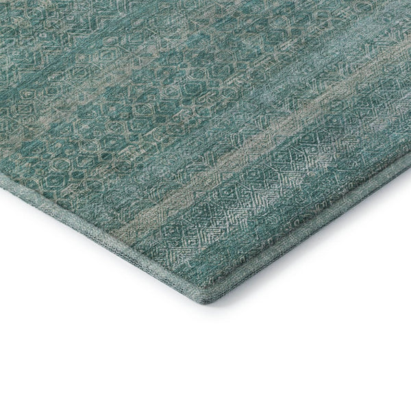 HomeRoots 9' X 12' Teal and Beige Striped Washable Area Rug - Durable, UV-Protected, Perfect for Busy Homes! 718042