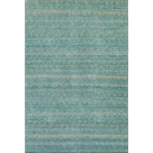 HomeRoots 9' X 12' Teal and Beige Striped Washable Area Rug - Durable, UV-Protected, Perfect for Busy Homes! 718042