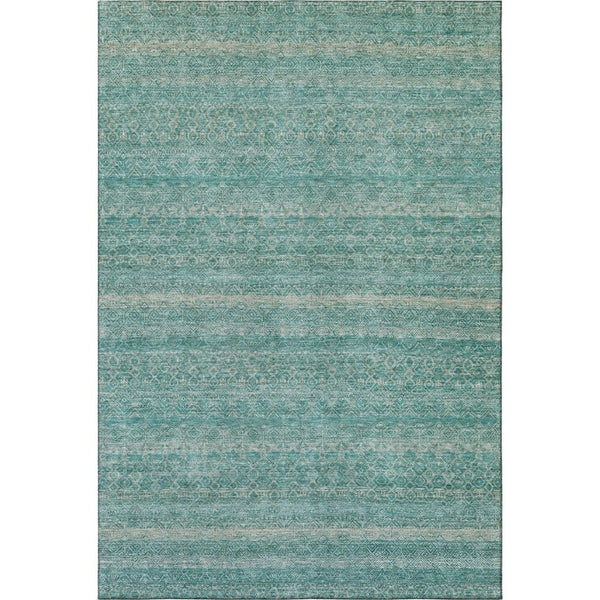 HomeRoots 9' X 12' Teal and Beige Striped Washable Area Rug - Durable, UV-Protected, Perfect for Busy Homes! 718042