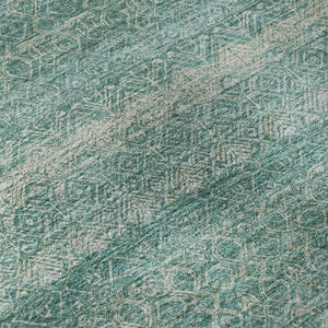 HomeRoots 9' X 12' Teal and Beige Striped Washable Area Rug - Durable, UV-Protected, Perfect for Busy Homes! 718042