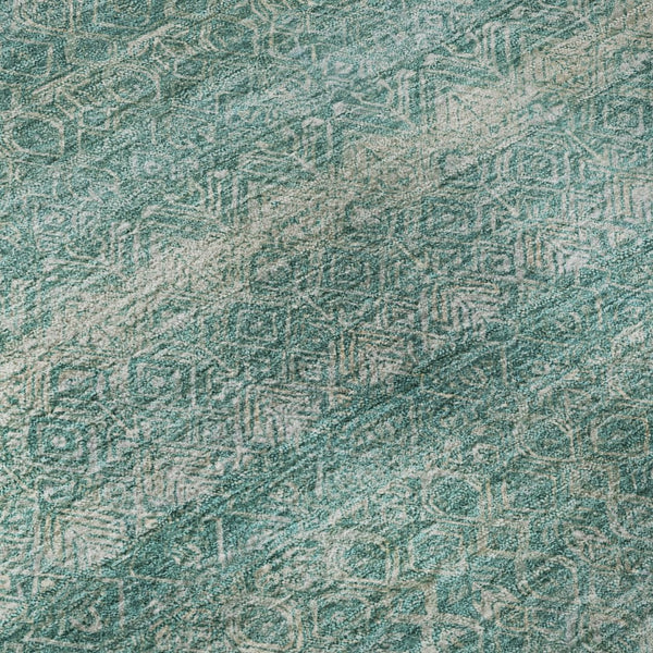 HomeRoots 9' X 12' Teal and Beige Striped Washable Area Rug - Durable, UV-Protected, Perfect for Busy Homes! 718042
