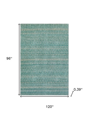 HomeRoots 9' X 12' Teal and Beige Striped Washable Area Rug - Durable, UV-Protected, Perfect for Busy Homes! 718042