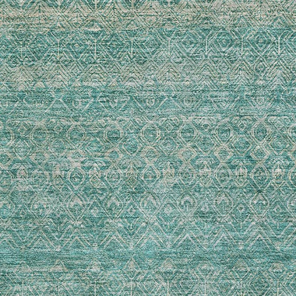 HomeRoots 10' X 14' Teal and Beige Striped Area Rug – Durable, Washable, UV-Protected for Everyday Living Spaces 718043