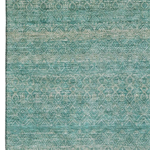 HomeRoots 10' X 14' Teal and Beige Striped Area Rug – Durable, Washable, UV-Protected for Everyday Living Spaces 718043