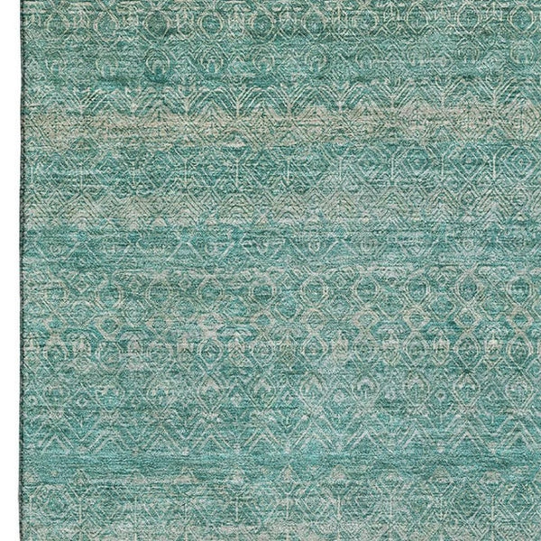 HomeRoots 10' X 14' Teal and Beige Striped Area Rug – Durable, Washable, UV-Protected for Everyday Living Spaces 718043