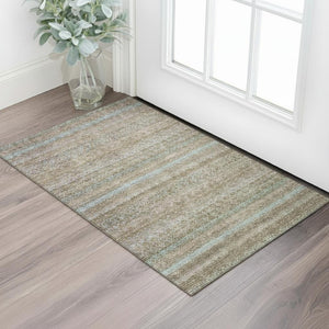 HomeRoots 5' X 8' Brown and Blue Striped Area Rug - Washable, UV Protected, Perfect for High-Traffic Spaces! 718045
