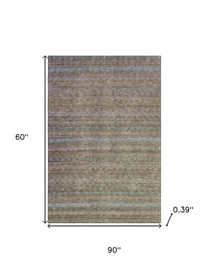 HomeRoots 8' Washable Round Rug with Brown and Blue Stripes - UV Protected, Durable, Non-Slip, Kid-Friendly! 718046