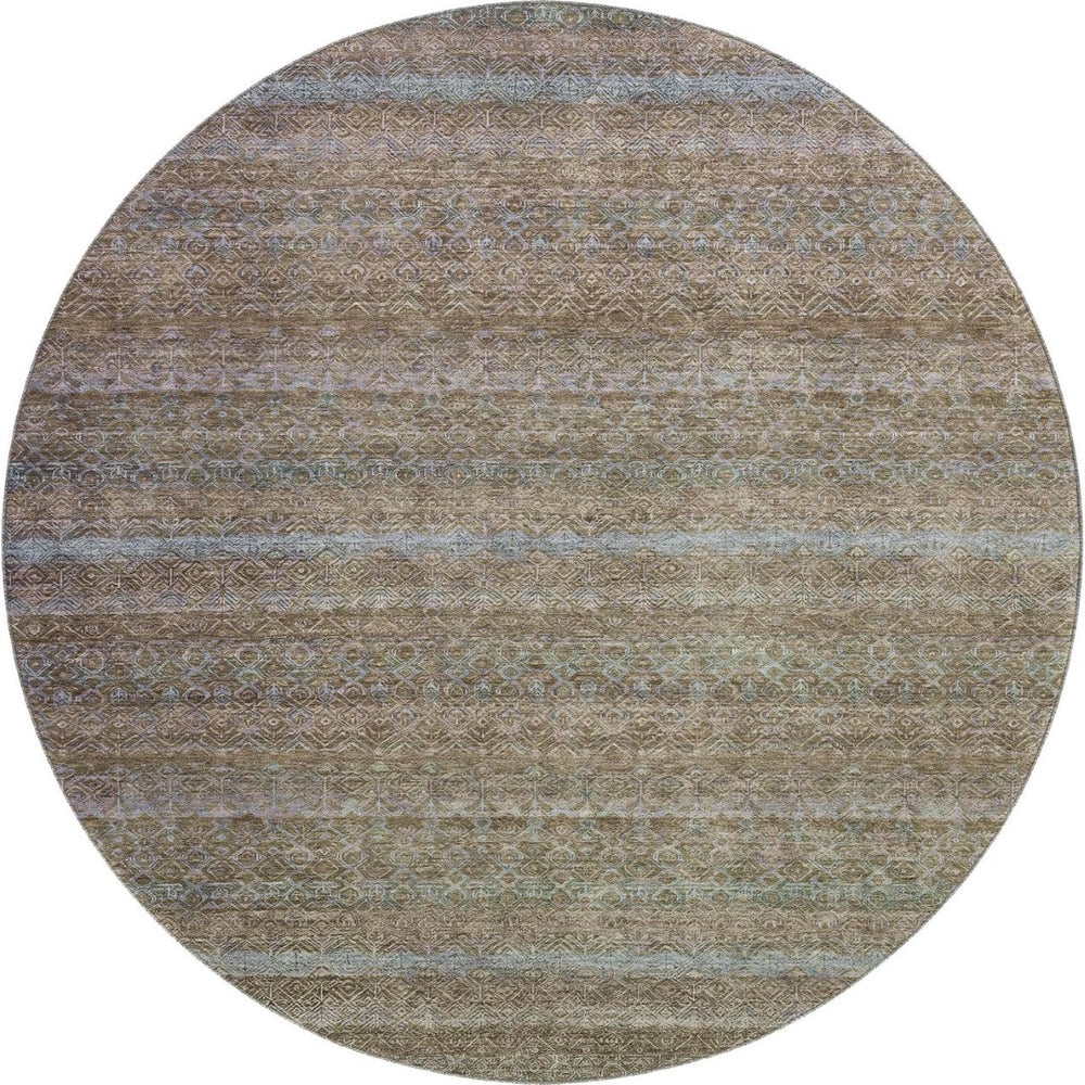 HomeRoots 8' X 10' Washable Area Rug – Stylish Brown and Blue Stripes with UV Protection for Family Homes 718047
