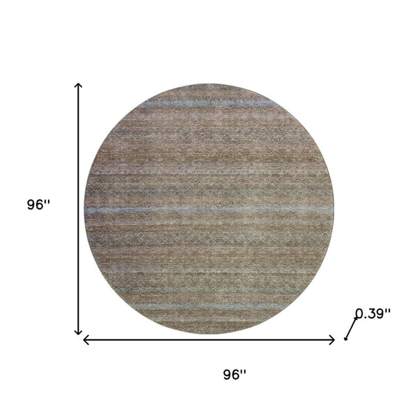 HomeRoots 8' X 10' Washable Area Rug – Stylish Brown and Blue Stripes with UV Protection for Family Homes 718047