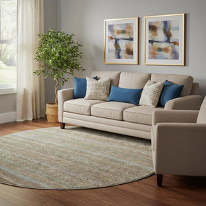 HomeRoots 8' X 10' Washable Area Rug – Stylish Brown and Blue Stripes with UV Protection for Family Homes 718047