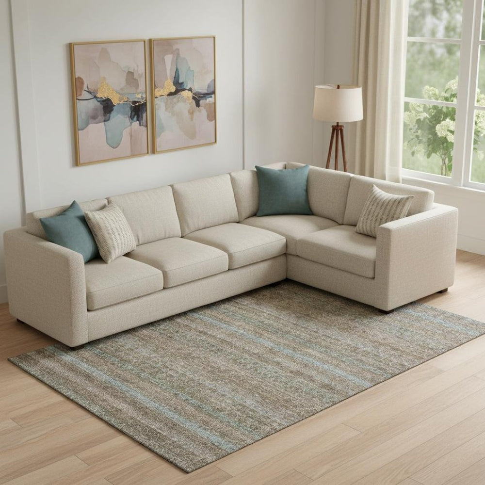 HomeRoots 9' X 12' Brown and Blue Striped Area Rug - UV Protected, Washable, Durable for Family & Outdoor Use 718048