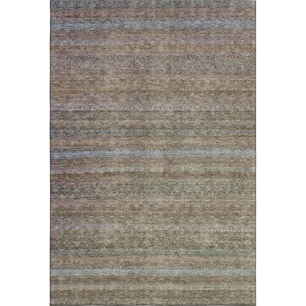 HomeRoots 10' X 14' Brown and Blue Striped Washable Area Rug - Durable, UV-Protected, Non-Slip for Active Homes 718049