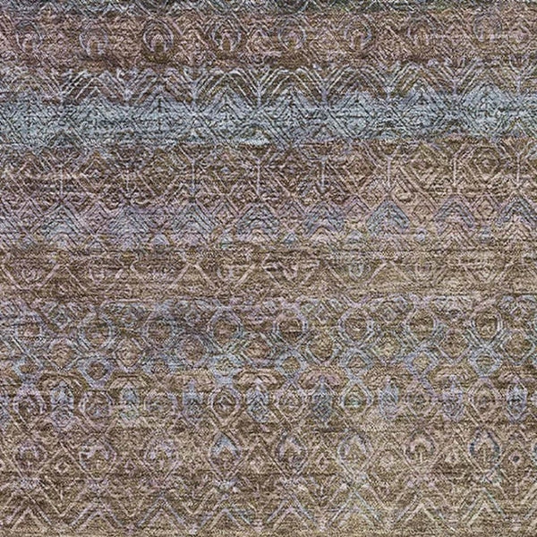 HomeRoots 10' X 14' Brown and Blue Striped Washable Area Rug - Durable, UV-Protected, Non-Slip for Active Homes 718049