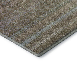 HomeRoots 10' X 14' Brown and Blue Striped Washable Area Rug - Durable, UV-Protected, Non-Slip for Active Homes 718049