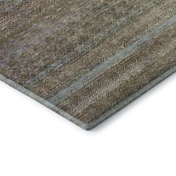 HomeRoots 10' X 14' Brown and Blue Striped Washable Area Rug - Durable, UV-Protected, Non-Slip for Active Homes 718049