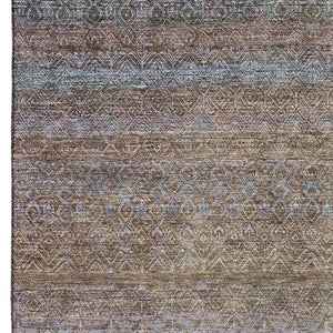 HomeRoots 10' X 14' Brown and Blue Striped Washable Area Rug - Durable, UV-Protected, Non-Slip for Active Homes 718049