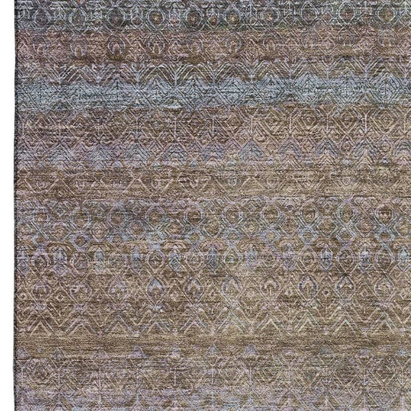 HomeRoots 10' X 14' Brown and Blue Striped Washable Area Rug - Durable, UV-Protected, Non-Slip for Active Homes 718049