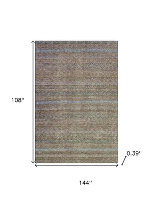 HomeRoots 10' X 14' Brown and Blue Striped Washable Area Rug - Durable, UV-Protected, Non-Slip for Active Homes 718049