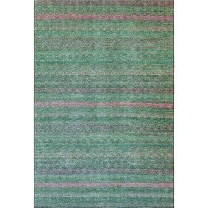 HomeRoots 5' X 8' Striped Washable Area Rug in Green & Blush - UV Protected, Stain Resistant, Durable Design 718051