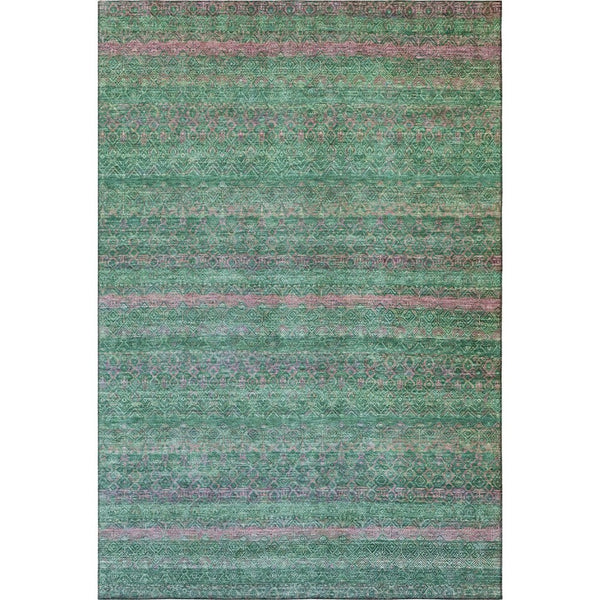HomeRoots 5' X 8' Striped Washable Area Rug in Green & Blush - UV Protected, Stain Resistant, Durable Design 718051