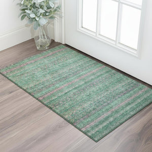 HomeRoots 5' X 8' Striped Washable Area Rug in Green & Blush - UV Protected, Stain Resistant, Durable Design 718051