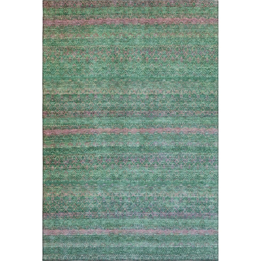 HomeRoots 8' Washable Round Rug with Striking Green and Blush Stripes – UV Protected, Soft, Durable & Stylish! 718052