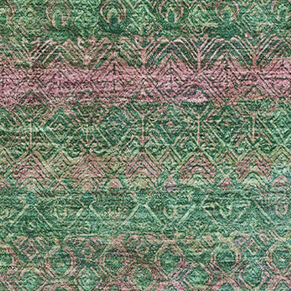 HomeRoots 8' Washable Round Rug with Striking Green and Blush Stripes – UV Protected, Soft, Durable & Stylish! 718052