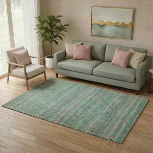 HomeRoots 8' Washable Round Rug with Striking Green and Blush Stripes – UV Protected, Soft, Durable & Stylish! 718052