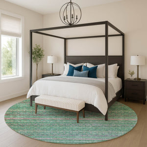 HomeRoots 8' X 10' Washable Area Rug in Green & Blush Stripe - UV Protected, Stain-Resistant & Cozy Style! 718053