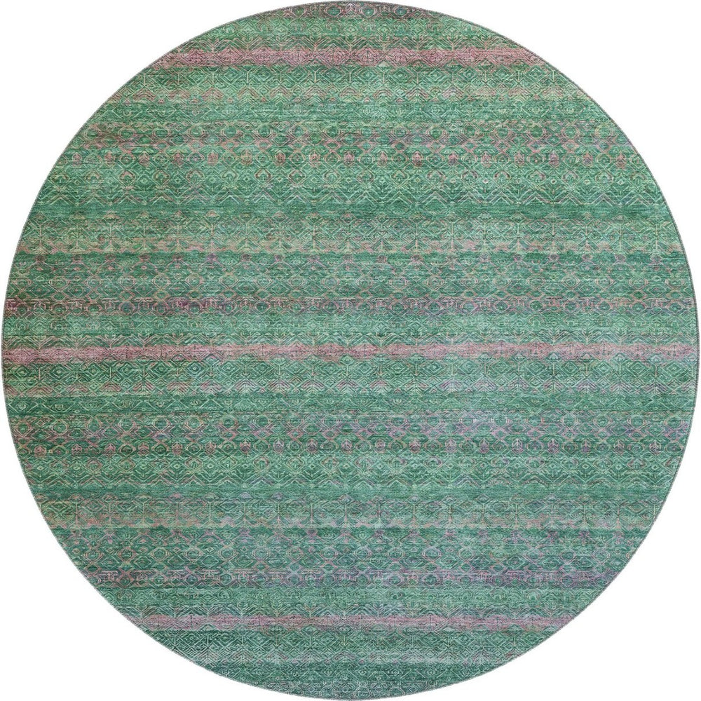 HomeRoots 8' X 10' Washable Area Rug in Green & Blush Stripe - UV Protected, Stain-Resistant & Cozy Style! 718053