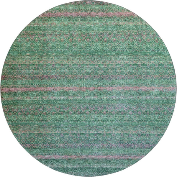 HomeRoots 8' X 10' Washable Area Rug in Green & Blush Stripe - UV Protected, Stain-Resistant & Cozy Style! 718053