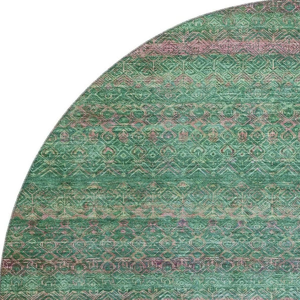 HomeRoots 8' X 10' Washable Area Rug in Green & Blush Stripe - UV Protected, Stain-Resistant & Cozy Style! 718053