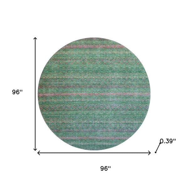 HomeRoots 8' X 10' Washable Area Rug in Green & Blush Stripe - UV Protected, Stain-Resistant & Cozy Style! 718053