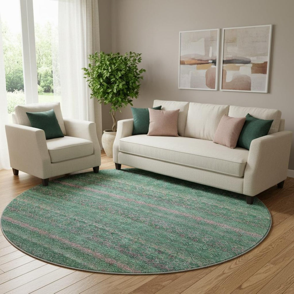 HomeRoots 8' X 10' Washable Area Rug in Green & Blush Stripe - UV Protected, Stain-Resistant & Cozy Style! 718053