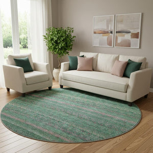 HomeRoots 8' X 10' Washable Area Rug in Green & Blush Stripe - UV Protected, Stain-Resistant & Cozy Style! 718053