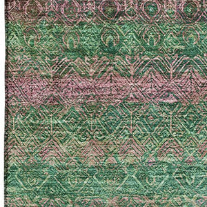HomeRoots 9' X 12' Striped Area Rug in Green and Blush – Washable, UV-Protected, and Perfect for Busy Homes! 718054