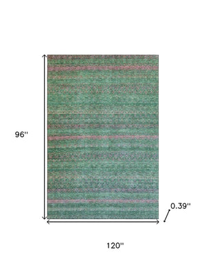 HomeRoots 9' X 12' Striped Area Rug in Green and Blush – Washable, UV-Protected, and Perfect for Busy Homes! 718054