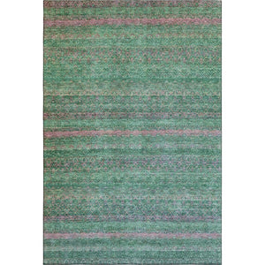 HomeRoots 10' X 14' Green And Blush Striped Washable Area Rug - Durable, UV-Protected, Pet-Friendly Design 718055