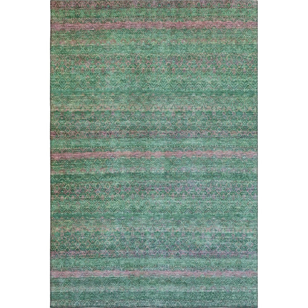 HomeRoots 10' X 14' Green And Blush Striped Washable Area Rug - Durable, UV-Protected, Pet-Friendly Design 718055