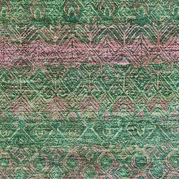 HomeRoots 10' X 14' Green And Blush Striped Washable Area Rug - Durable, UV-Protected, Pet-Friendly Design 718055